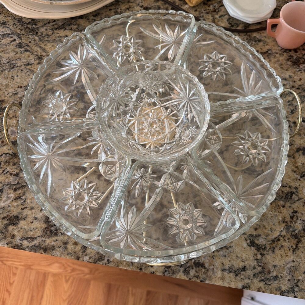 SUPERB Anchor Hocking Early American Prescut Star Of David Lazy Susan ServingSet